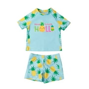 Neon Toddler Swimsuit Girl Size 12M For 6 Months-12 Months Swimwear Cartoon Print Letter Top Shorts Pants Sets Summer Beach 2Pcs Bathing Suits For Girls